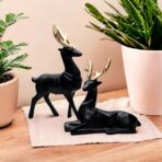 Set of 2 - Black Lucky Deer Handicraft Resin Animal Showpiece for Home & Office Decor - Elegant Black Sculptures - Sitting & Standing Figurines Decor Accent - Image 2
