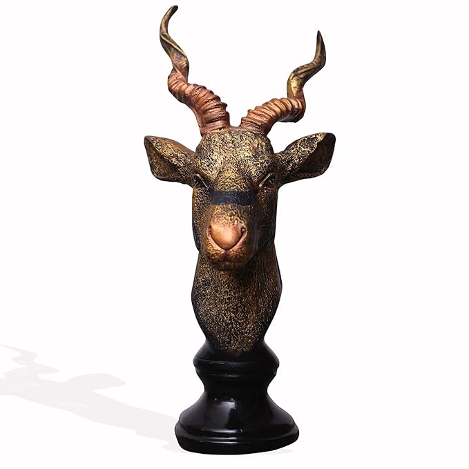 P1.jpeg Resin Deer Statue for Home & Office Decor | Vaastu & Feng Shui Decorative Head Showpiece | Living Room Desk Decoration | Gift (Design 1), Brown - Image 1