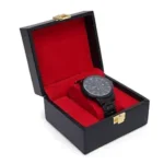 Presents Luxury Watch Box for Men & Women ?Lockable Leather Watch Organizer with Glass Lid, Soft Velvet Cushions, Premium Display & Storage Case for Watches -Single Box (Black)